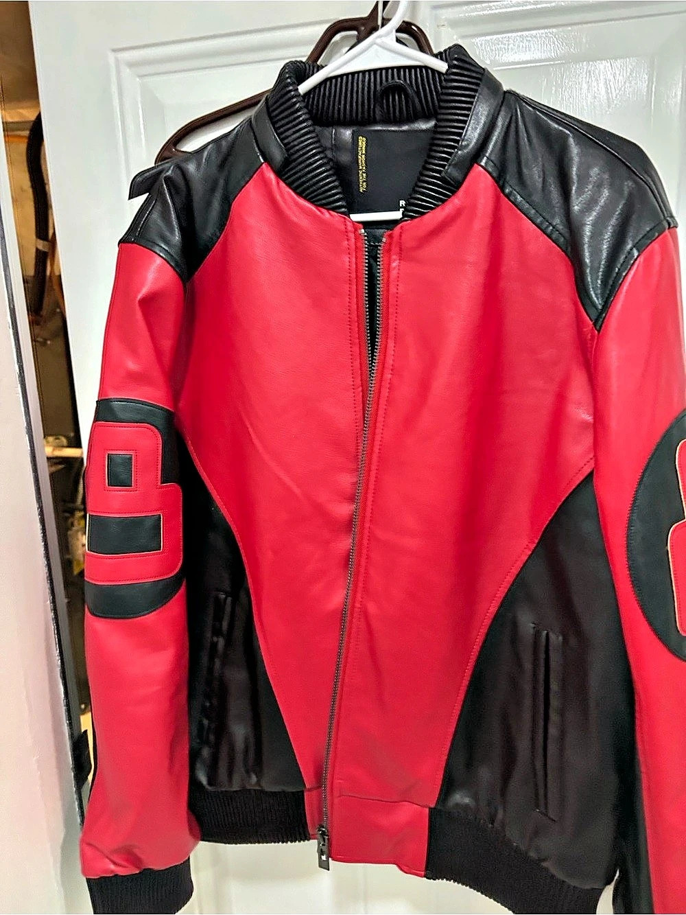 Color Block Bomber Jacket in Red & Black